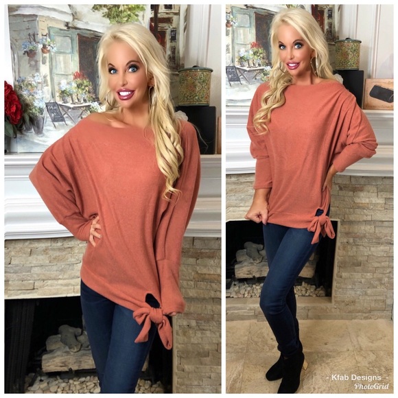 🛍LAST 1! Apricot Off Shoulder Brushed Fabric Top - Picture 4 of 6